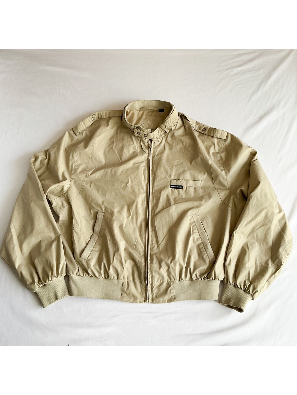 Members Only Classic Vintage Beige Bomber Windbreaker Jacket Mens Size 46/XL